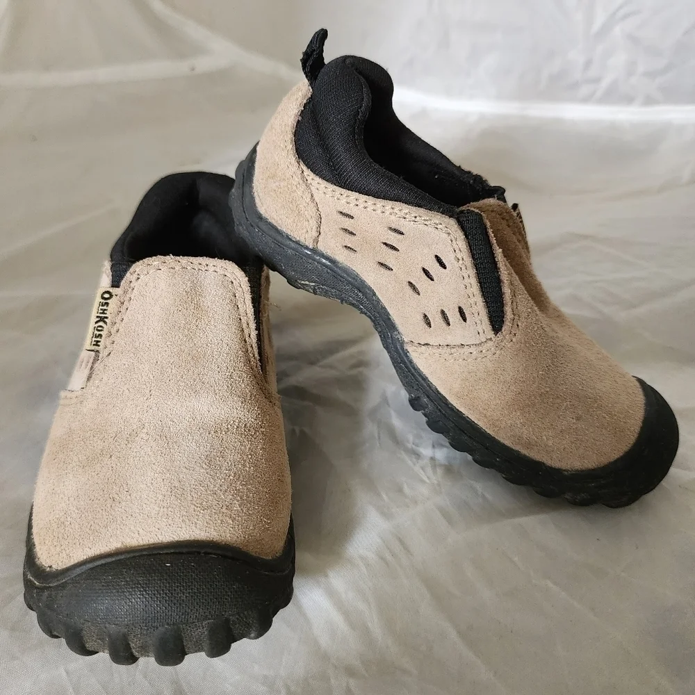 Osk Kosh B'gosh Samuel Infant Size 5 M Tan Leather Slip On Baby Toddler Shoe EUC